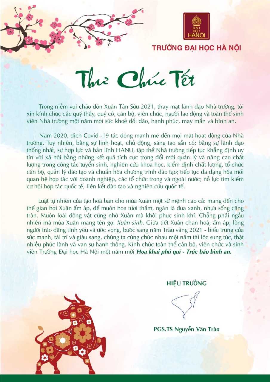 THƯ CHÚC TẾT - XUÂN TÂN SỬU - TRƯỜNG ĐẠI HỌC HÀ NỘI